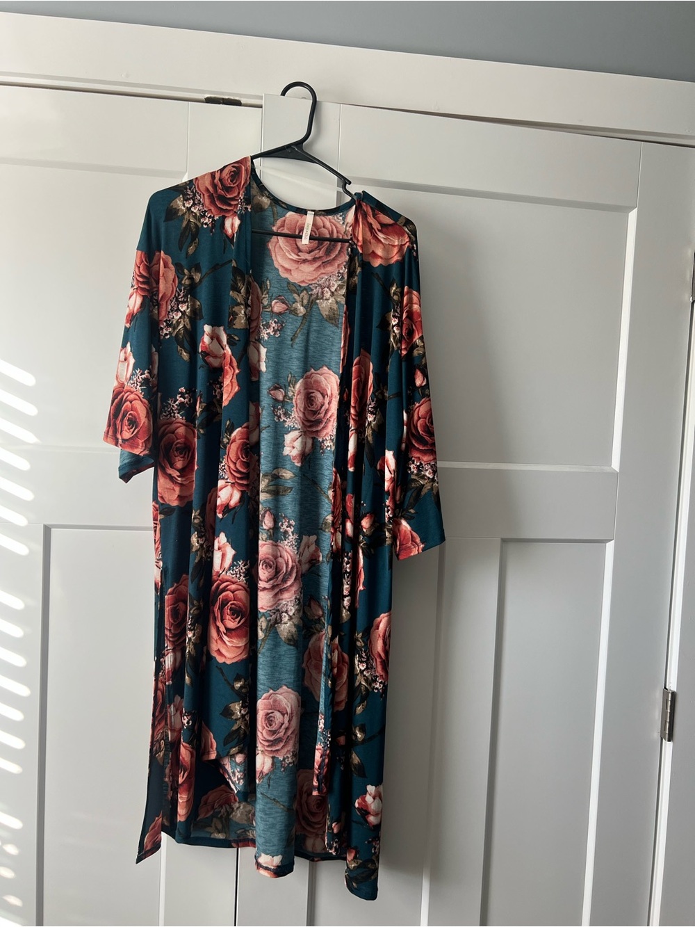 Teal Floral Open-Front Kimono Cardigan